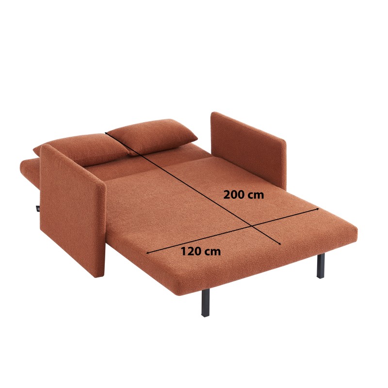 Canapé droit JADE en tissu bouclette terracotta convertible 2 places