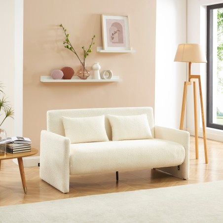 Canapé droit JADE en tissu bouclette beige convertible 3 places