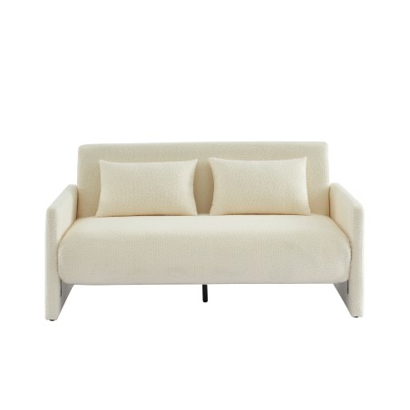 Canapé droit JADE en tissu bouclette beige convertible 3 places