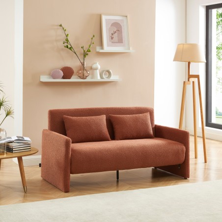 Canapé droit JADE en tissu bouclette terracotta convertible 3 places