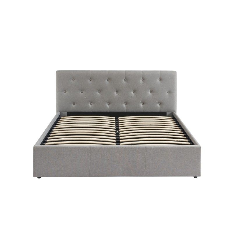Lit coffre BAHIA tissu gris 140x190 sommier inclus