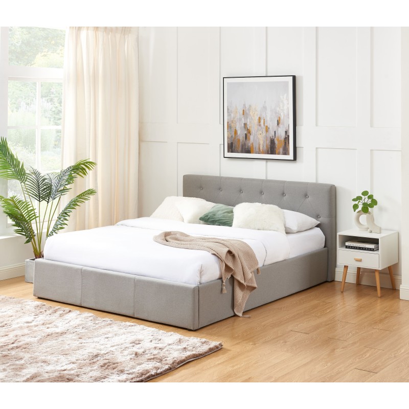 Lit coffre BAHIA tissu gris 140x190 sommier inclus