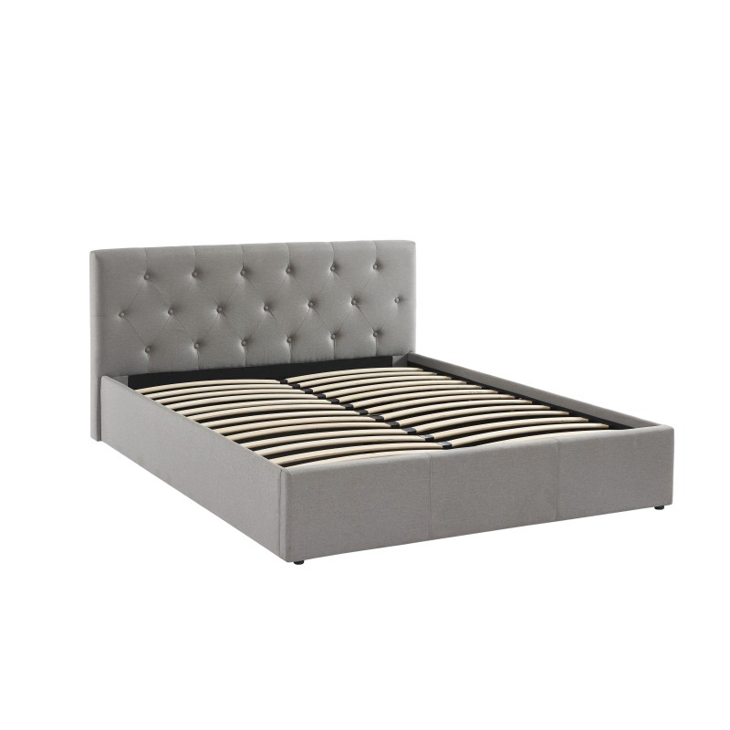 Lit coffre BAHIA tissu gris 140x190 sommier inclus