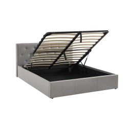 Lit coffre BAHIA tissu gris 140x190 sommier inclus