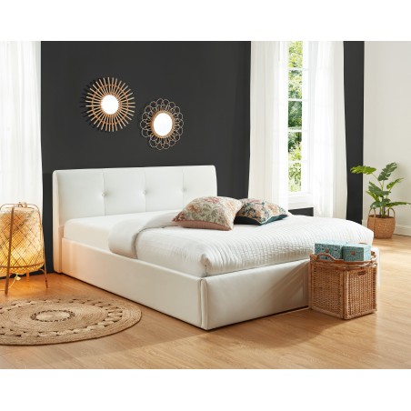 Lit coffre SEGURO simili blanc coffre matelas 160x200