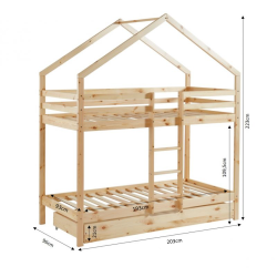Lit cabane superposé TINYpin naturel90x190 sommier inclus
