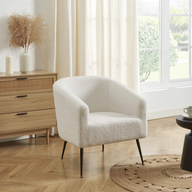 Fauteuil TOMMY en tissu bouclette blanc