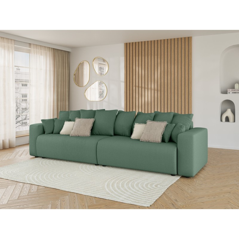 Canapé droit XL LEA convertible velours côtelé vert 5 places
