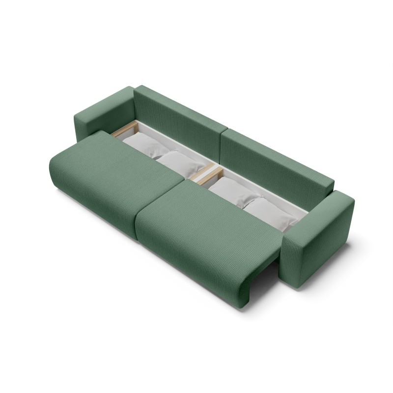Canapé droit XL LEA convertible velours côtelé vert 5 places