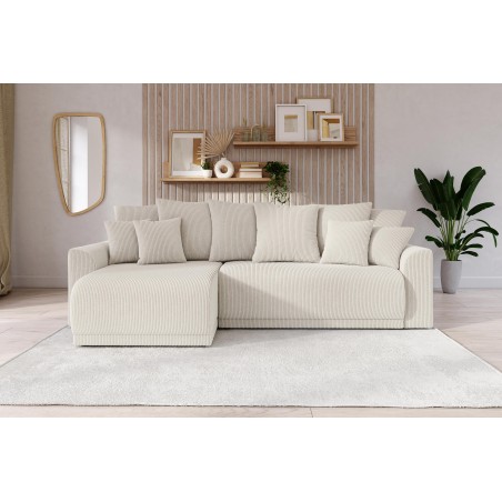 Canapé Droit Kelly 3 Places Convertible En Tissu Beige - Design Scandinave Et Fonction Couchage Intégrée