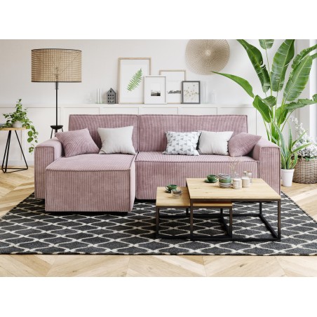 Canapé d'angle MIRA convertible et réversible velours côtelé mauve