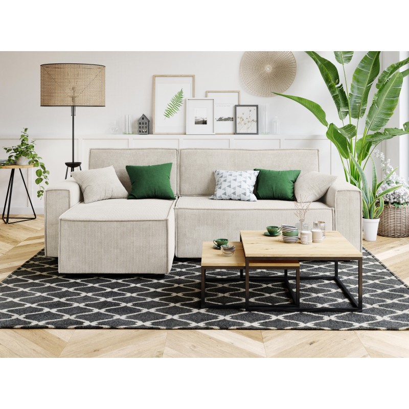 Canapé d'angle MIRA convertible et réversible velours côtelé beige 4 places