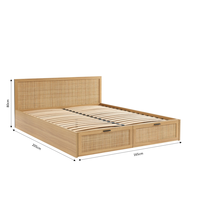 Lit à tiroirs AMANA cannage rotin 160x200 sommier inclus