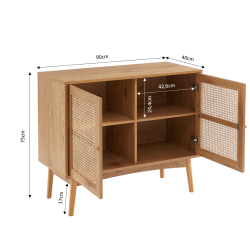 Buffet INES effet chêne et cannage rotin l90cm