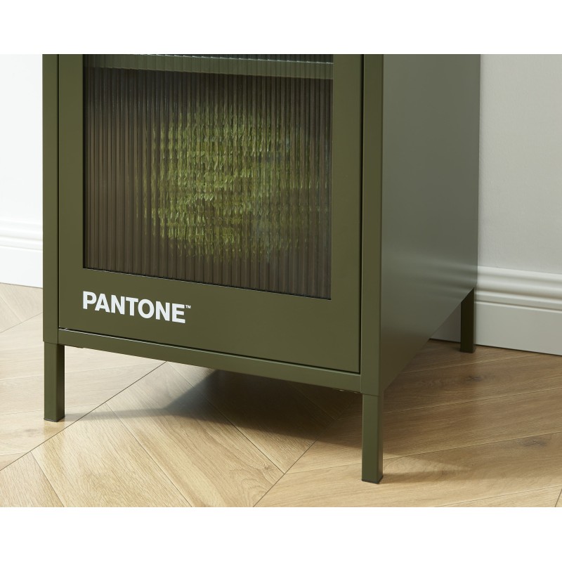 Vestiaire PANTONE vert olive foncé porte en verre cannelé