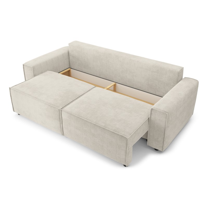 Canapé droit MIRA convertible velours côtelé beige 3places