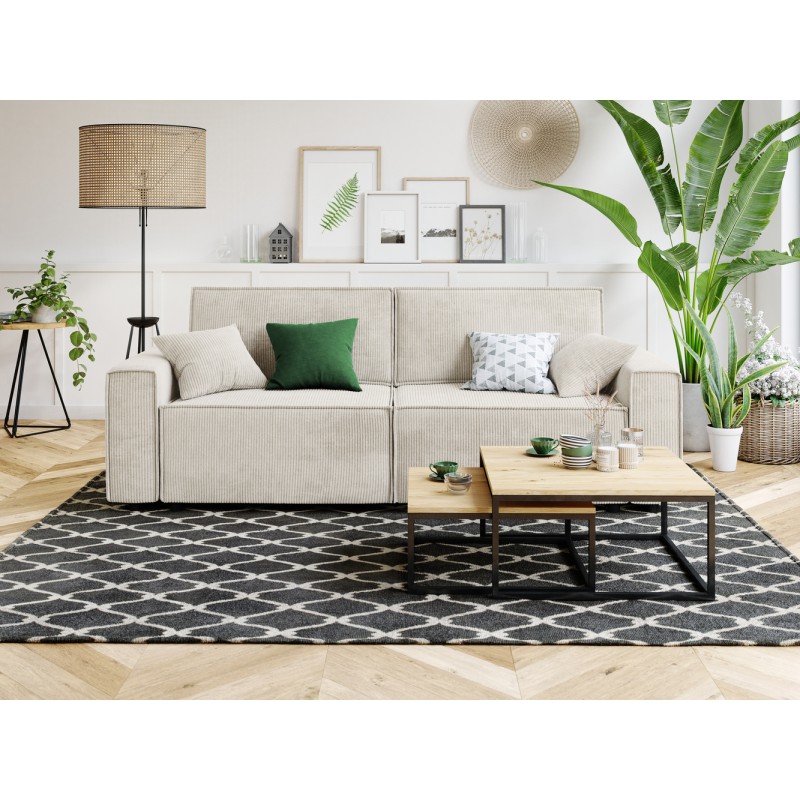 Canapé droit MIRA convertible velours côtelé beige 3places