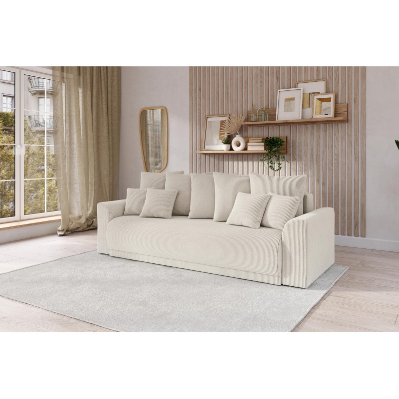 Canapé droit NOVAconvertiblevelours cotêlé beige 3 places