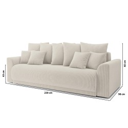 Canapé droit NOVAconvertiblevelours cotêlé beige 3 places