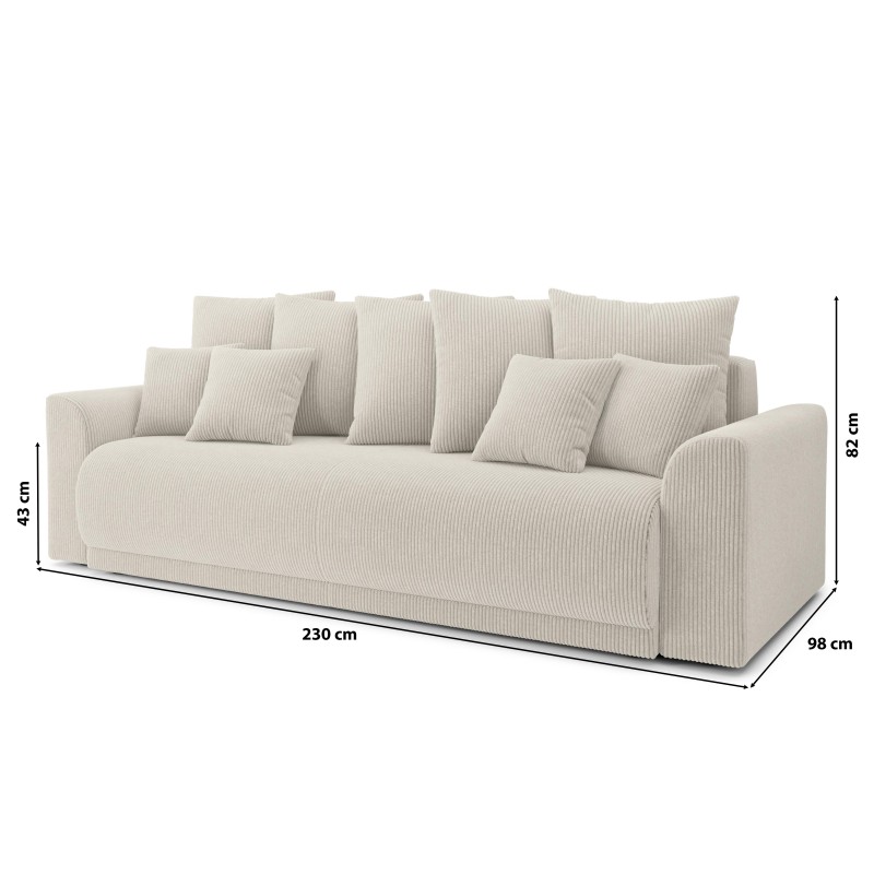 Canapé droit NOVAconvertiblevelours cotêlé beige 3 places