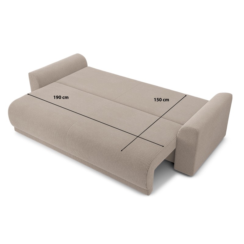 Canapé droit NOVAconvertiblevelours cotêlé grège 3 places