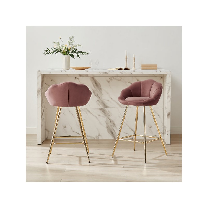 Lot de 2 tabourets CORAIL en velours rose avec pieds dorés