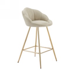 Lot de 2 tabourets CORAIL en velours beige avec pieds dorés