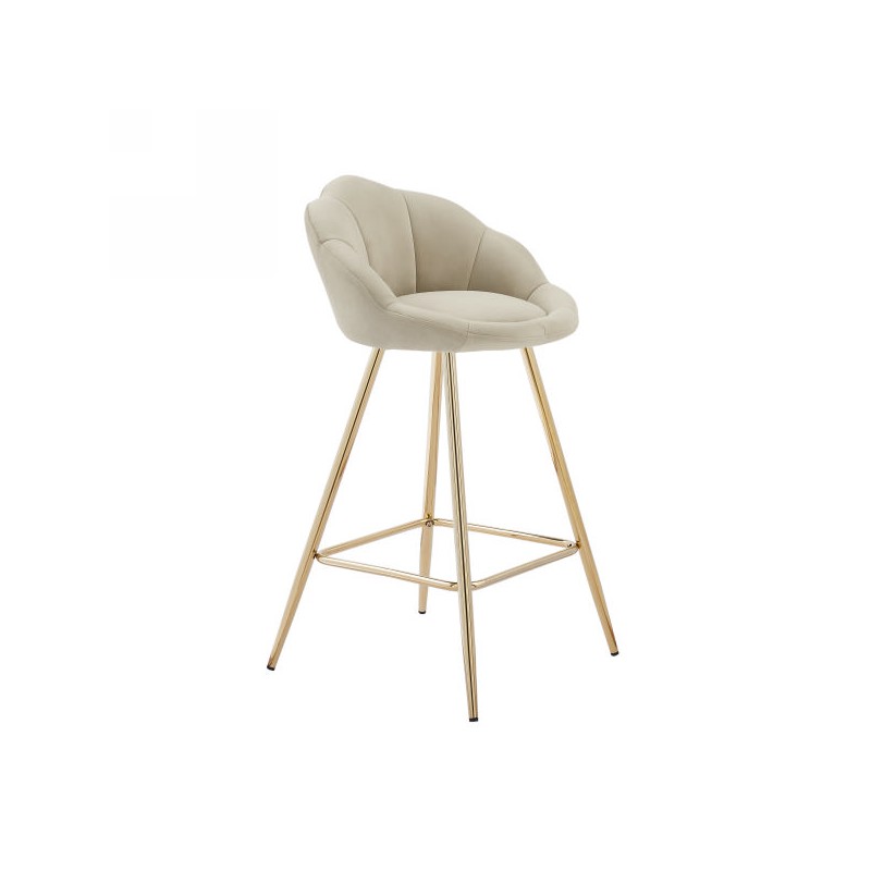 Lot de 2 tabourets CORAIL en velours beige avec pieds dorés