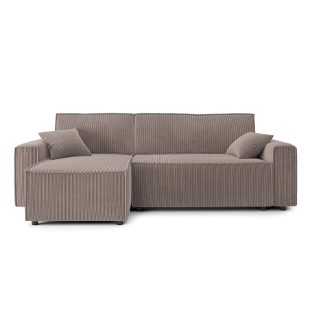 Canapé d'angle MIRA convertible et réversible velours côtelé taupe 4 places