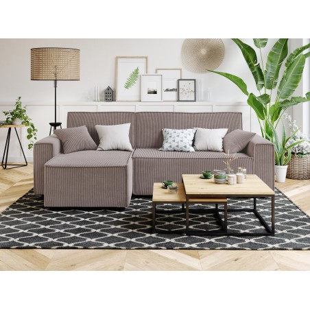 Canapé d'angle MIRA convertible et réversible velours côtelé taupe 4 places