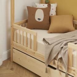 Lit cabane avec barrières TINY pin massif 70x140 sommier + tiroir inclus