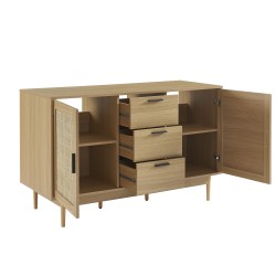 Meuble sous lavabo AMANA effet chêne et cannage rotin 130cm