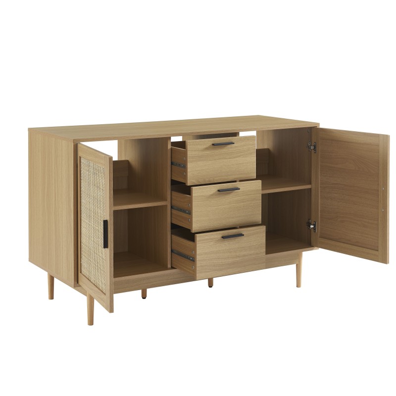 Meuble sous lavabo AMANA effet chêne et cannage rotin 130cm