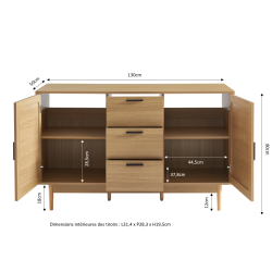Meuble sous lavabo AMANA effet chêne et cannage rotin 130cm