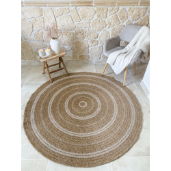 Tapis MENORCA rond marron et blanc aspect jute 160x160cm