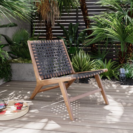 Fauteuil de jardin HAZEL en bois d'acacia et résine tressée noire