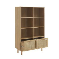 Bibliothèque HELENA effet chêne et cannage rotin 100cm