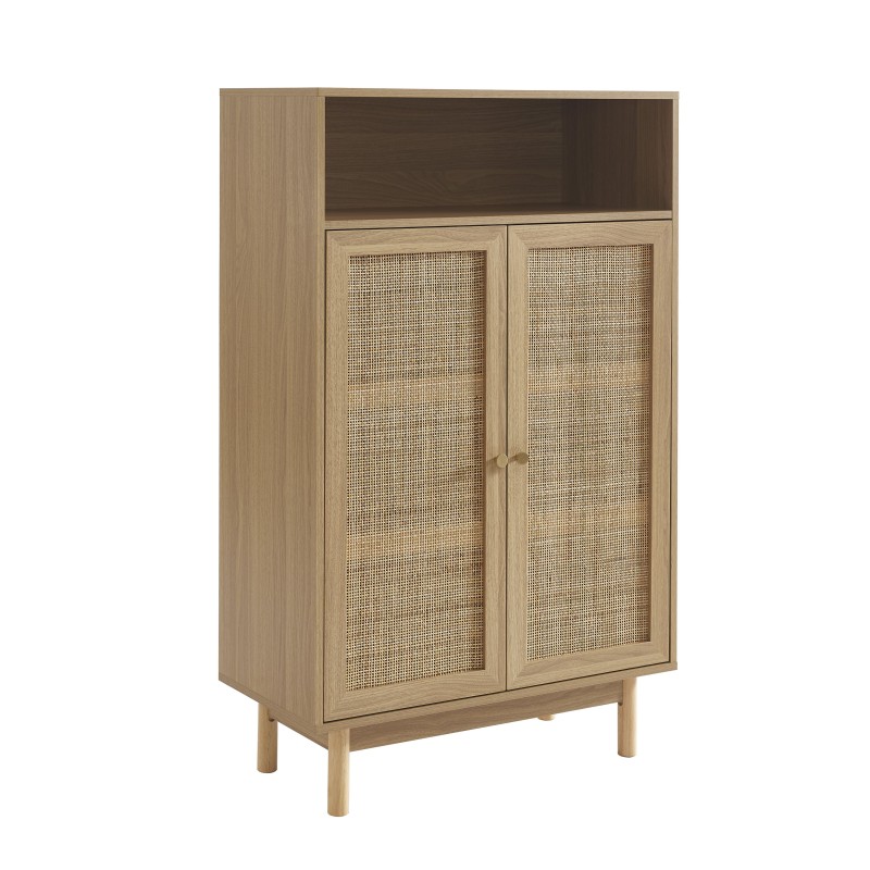 Buffet HELENA effet chêne et cannage rotin 2 portes 80 cm