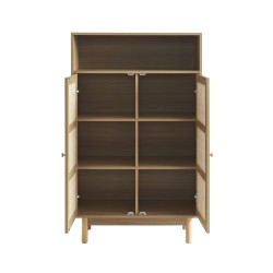 Buffet HELENA effet chêne et cannage rotin 2 portes 80 cm