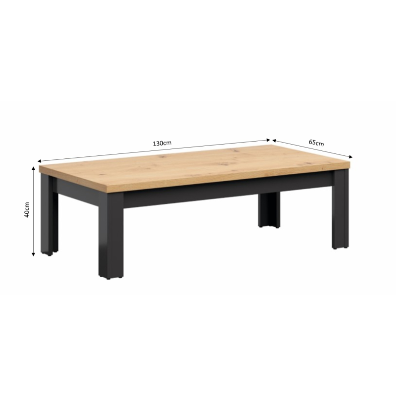 Table basse HESEN effet chêne et anthracite 130cm