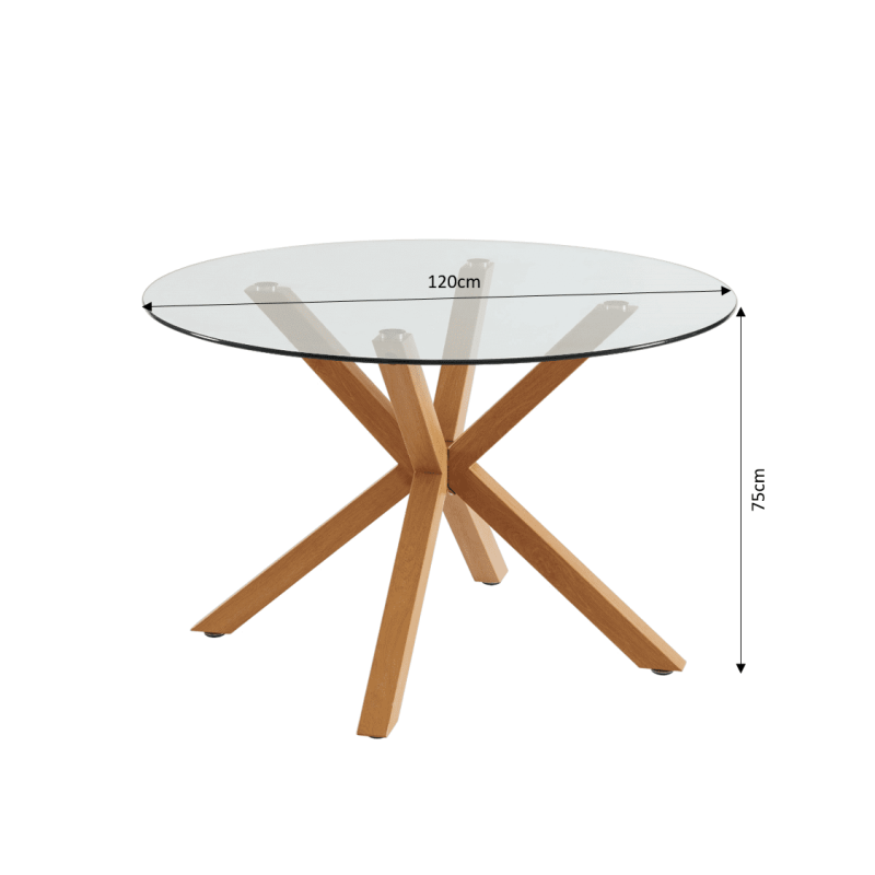 Table à manger ronde HARRY verre et effet chêne 120cm