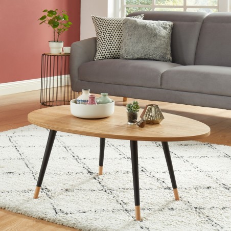 Table basse ORGANIC effet chêne pieds noirs 98cm