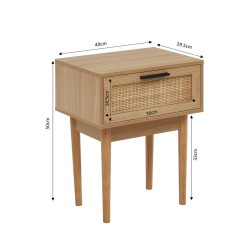 Lot de 2 chevets AMANA effet chêne et cannage rotin 40cm
