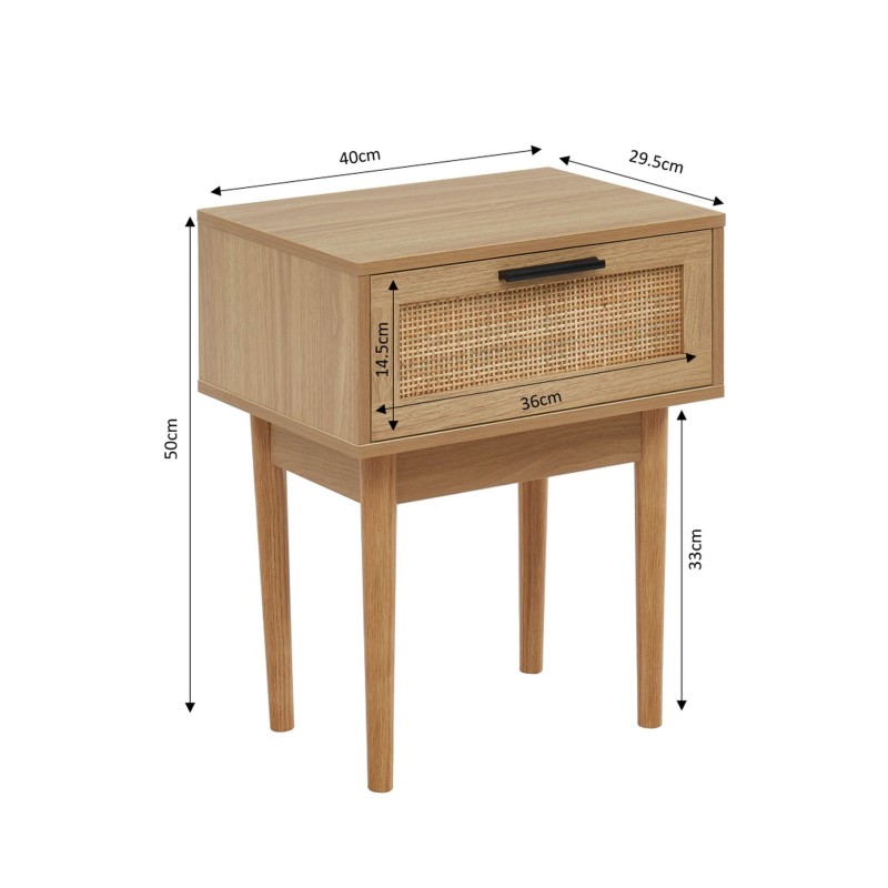 Lot de 2 chevets AMANA effet chêne et cannage rotin 40cm