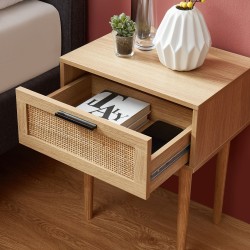 Lot de 2 chevets AMANA effet chêne et cannage rotin 40cm