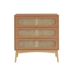 Commode SIXTINE terracotta et cannage rotin 3 tiroirs