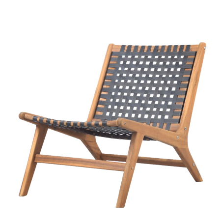 Fauteuil de jardin HAZEL en bois d'acacia et résine tressée noire