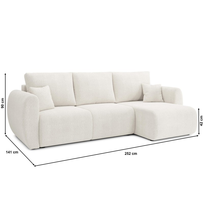 Canapé d'angle REFA convertible tissu bouclette blanc 4 places