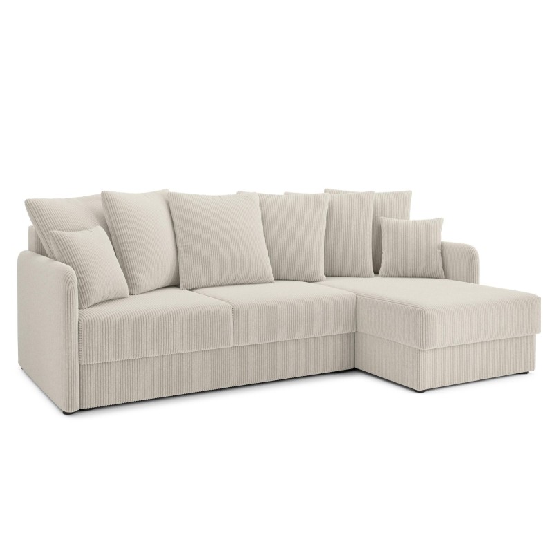 Canapé d'angle LUKA convertible velours côtelé beige 4 places