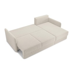 Canapé d'angle LUKA convertible velours côtelé beige 4 places